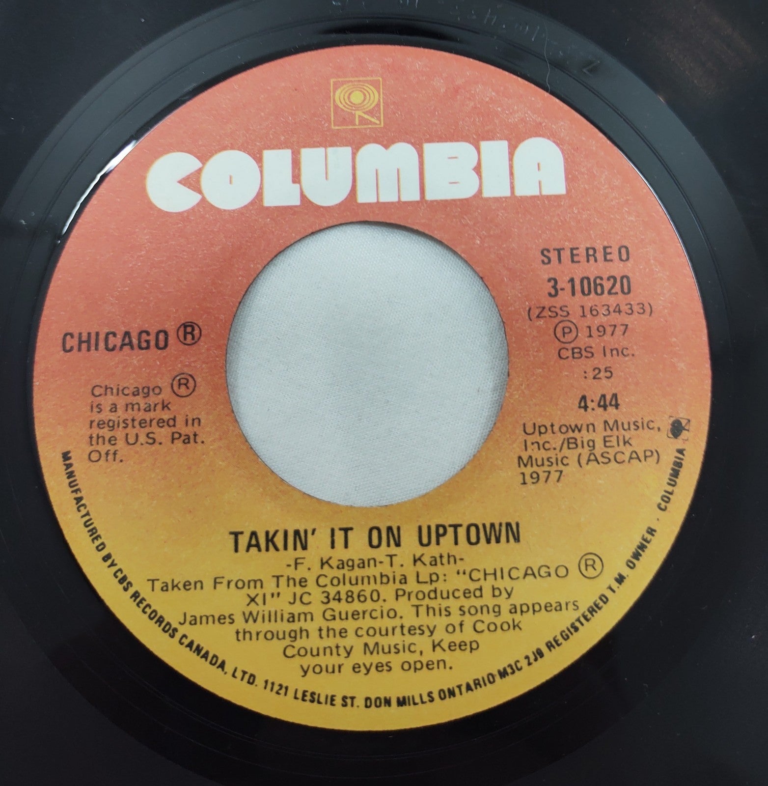 Chicago – Takin’ It on Uptown 7” Columbia 3-10620 Canada 1977