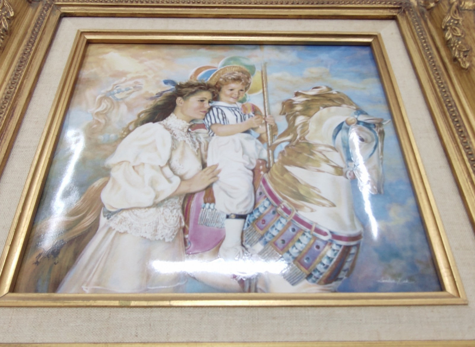 Franklin Mint Sandra Kuck “Memories” Framed Porcelain Art 16x14 Vintage