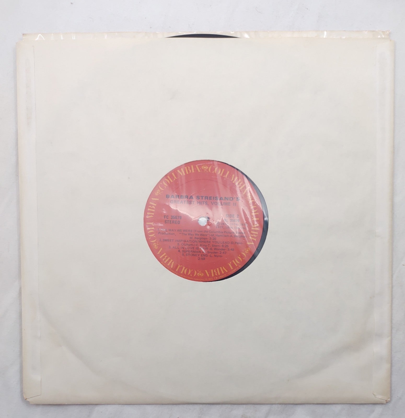 Barbra Streisand Greatest Hits Vol II LP Columbia FC-35679 Canada VocalPop Vinyl