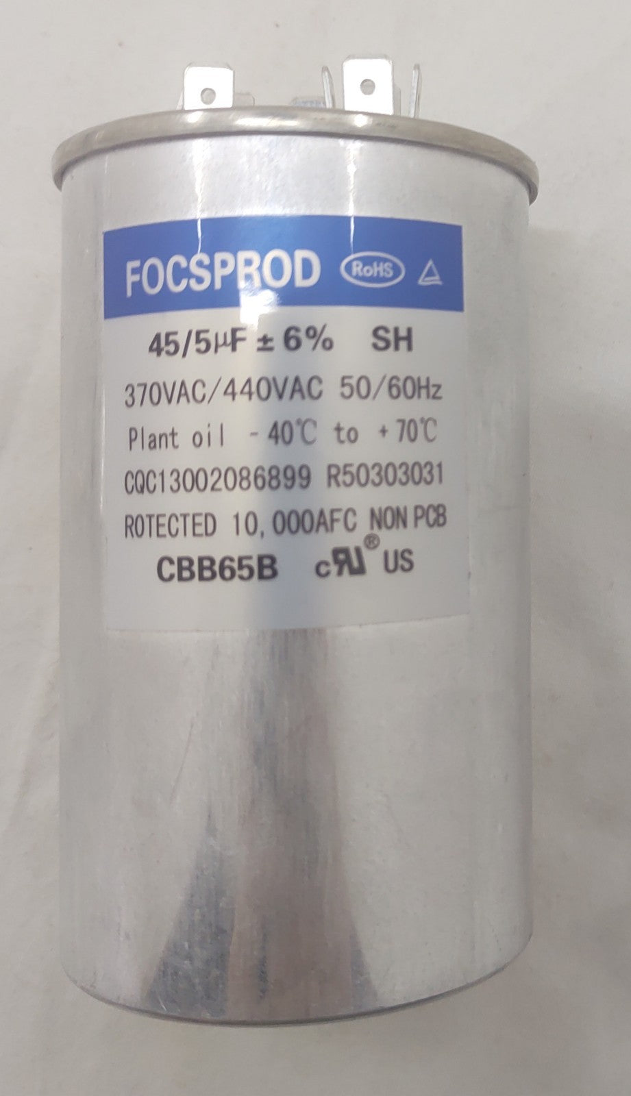FOCSPROD 45/5 µF Dual Run Capacitor 370/440VAC CBB65B HVAC Motor