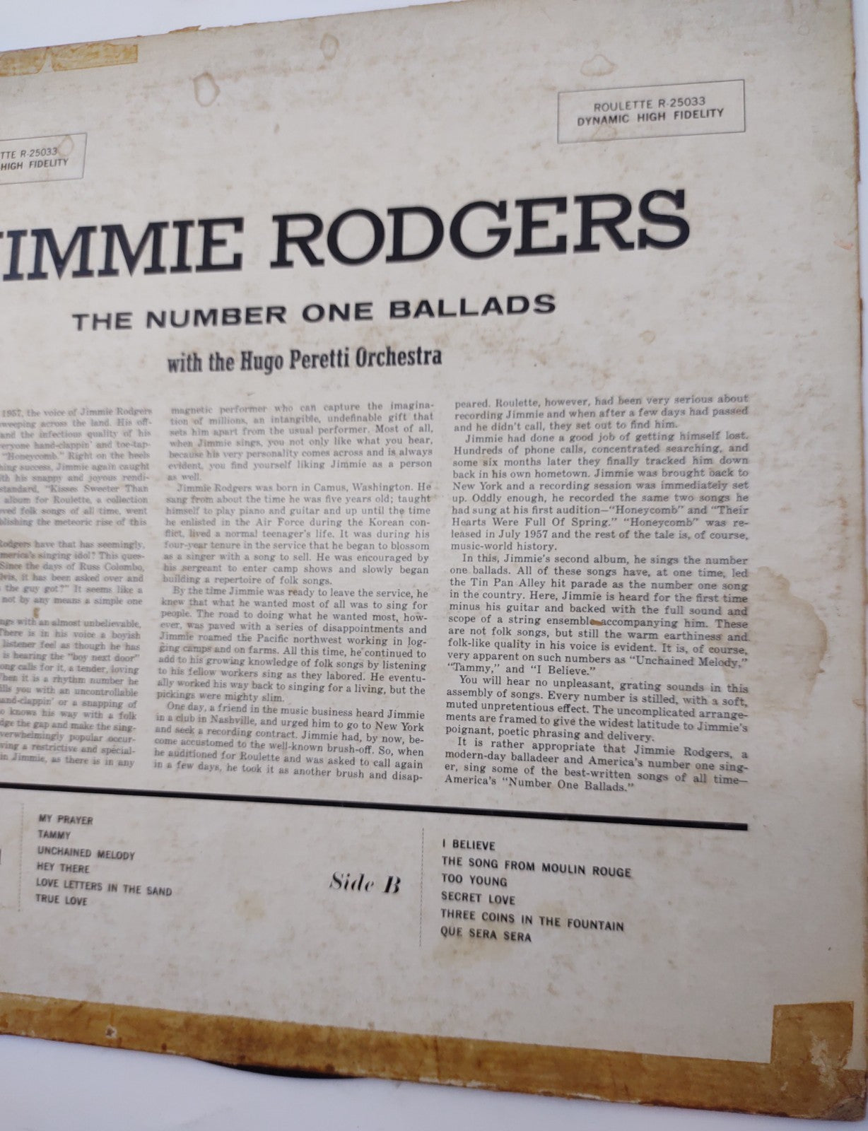 Jimmie Rodgers – The Number One Ballads (1958) Roulette R-25033 Vinyl LP