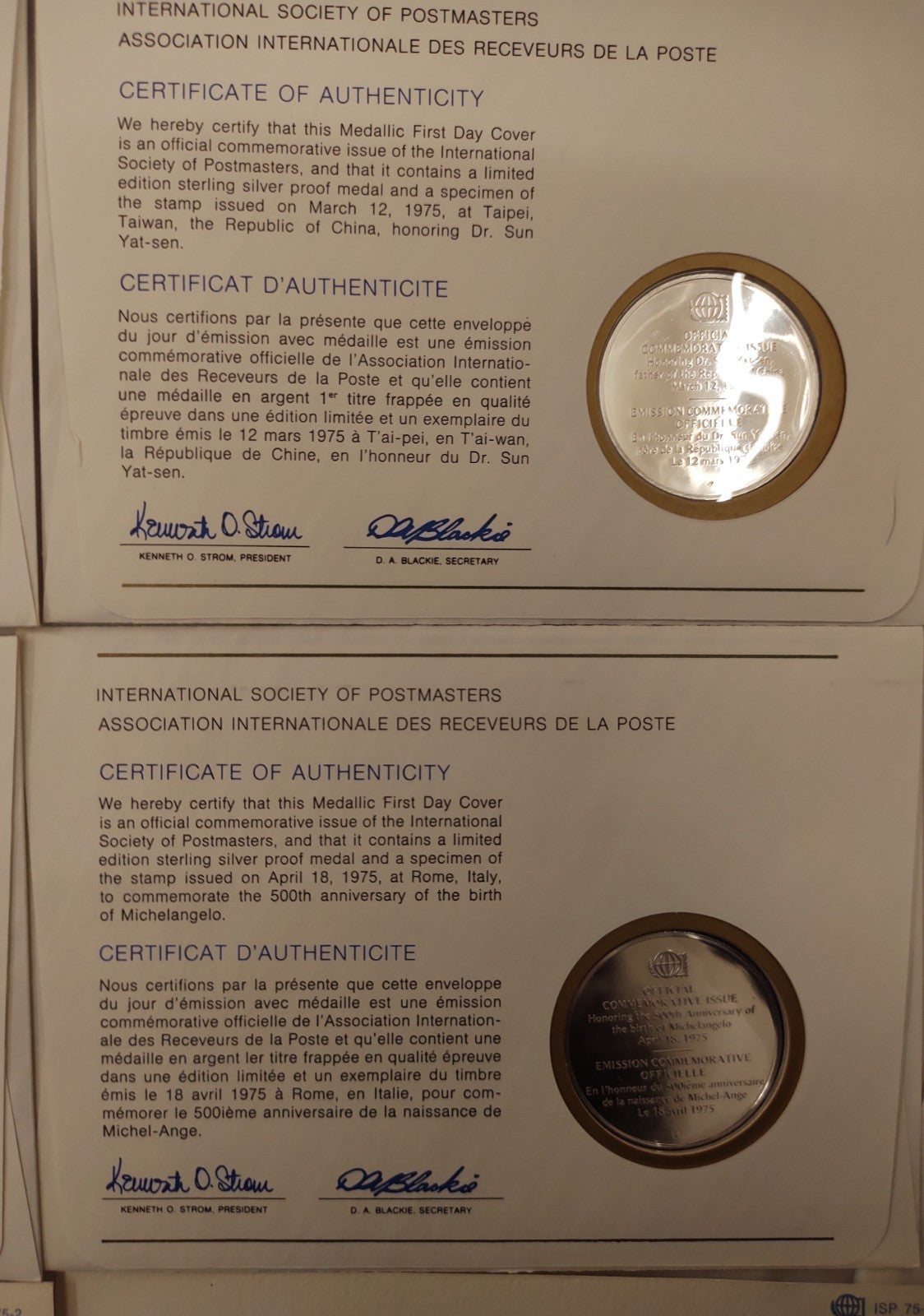 24 ISPM Sterling Silver Proof Medals 1975–76 w/ FDC Envelopes & COAs – Mint