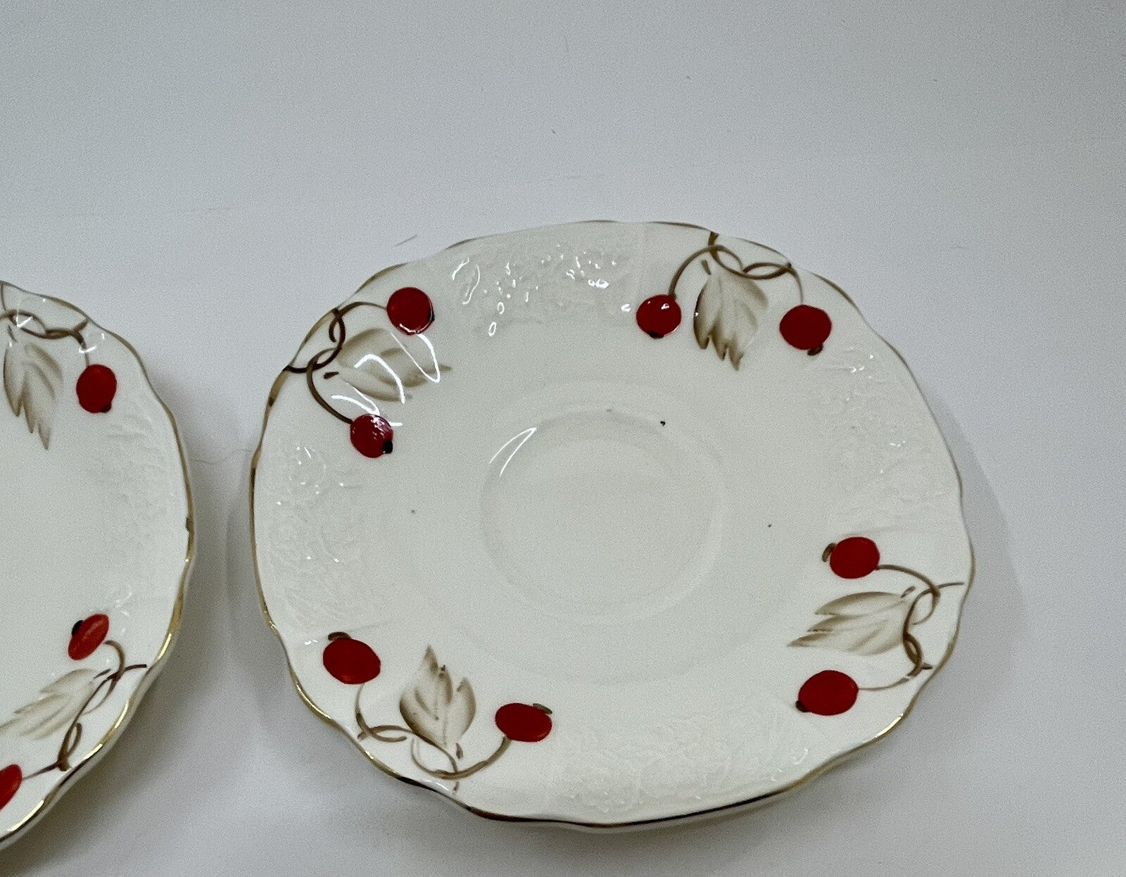 Myott Cherry Ripe Bone China Teacup & Saucer Set of 2 England Rose Floral