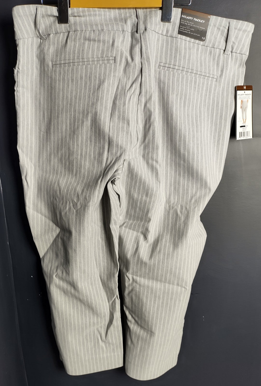 Hilary Radley Crop Pants Size 18 Grey White Stripe Stretch Comfort Waist NWT
