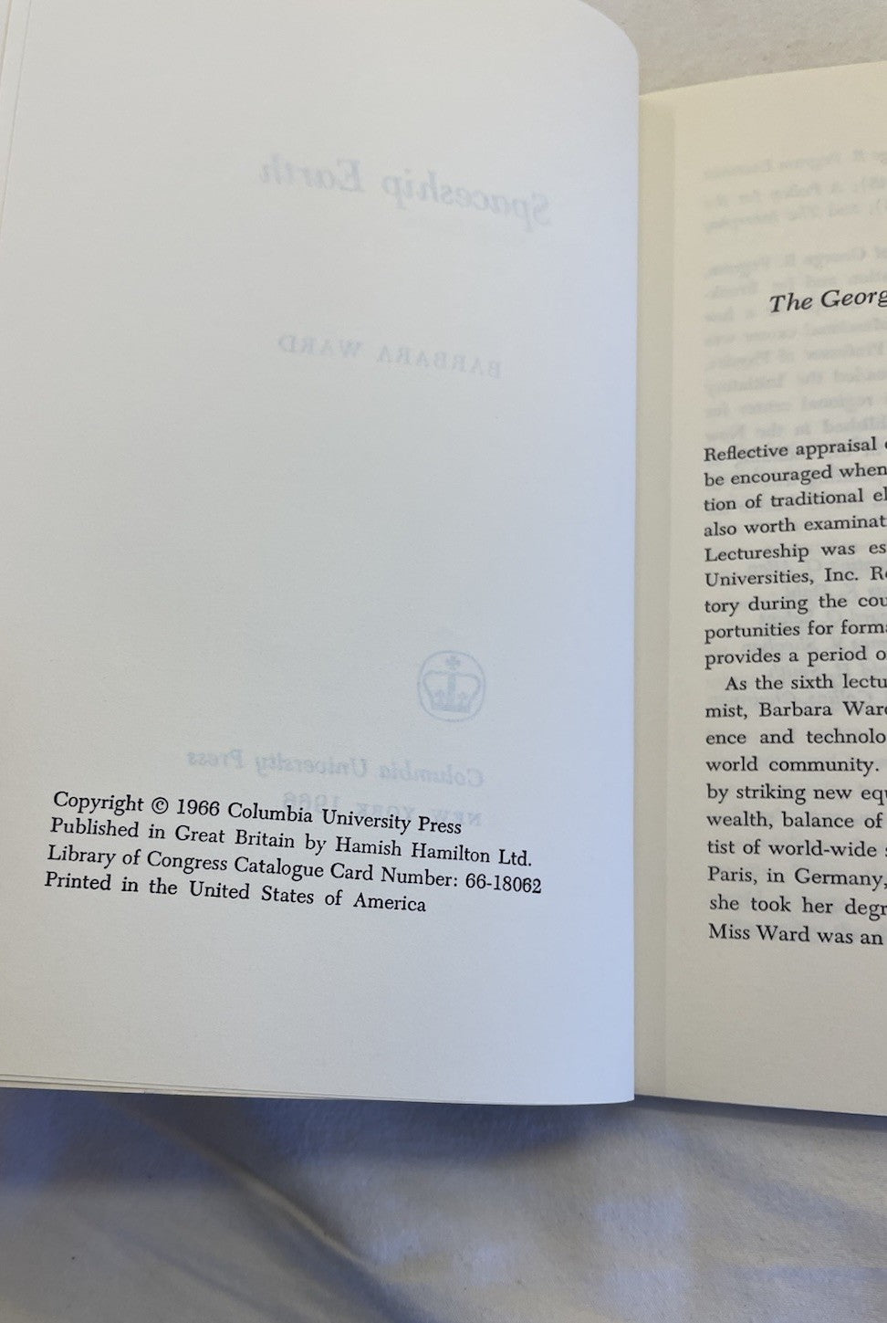 Spaceship Earth Barbara Ward 1966 Vintage Paperback Global Issues Environment