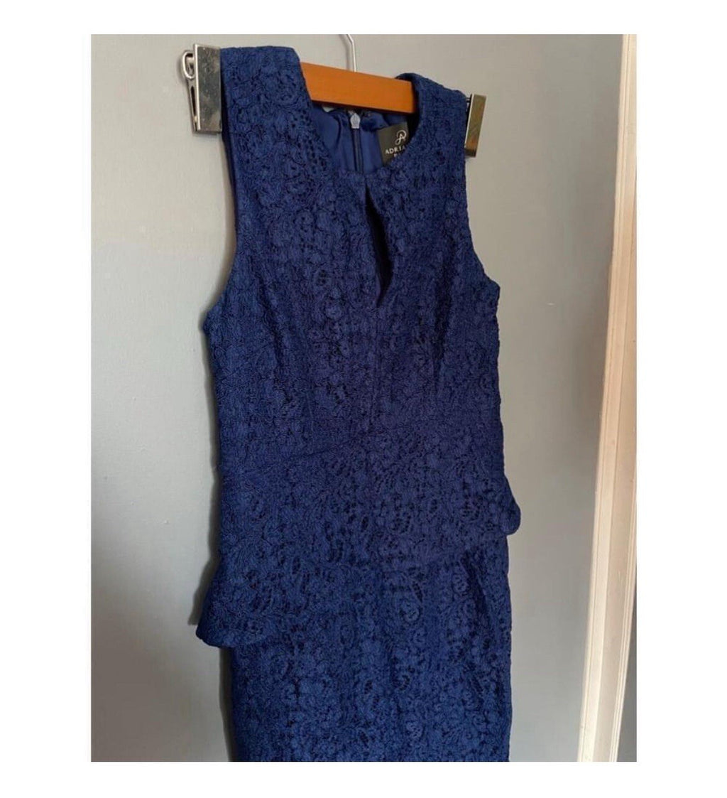 Adrianna Papell Blue Lace Dress 4P Petite Cocktail Formal Wedding Party