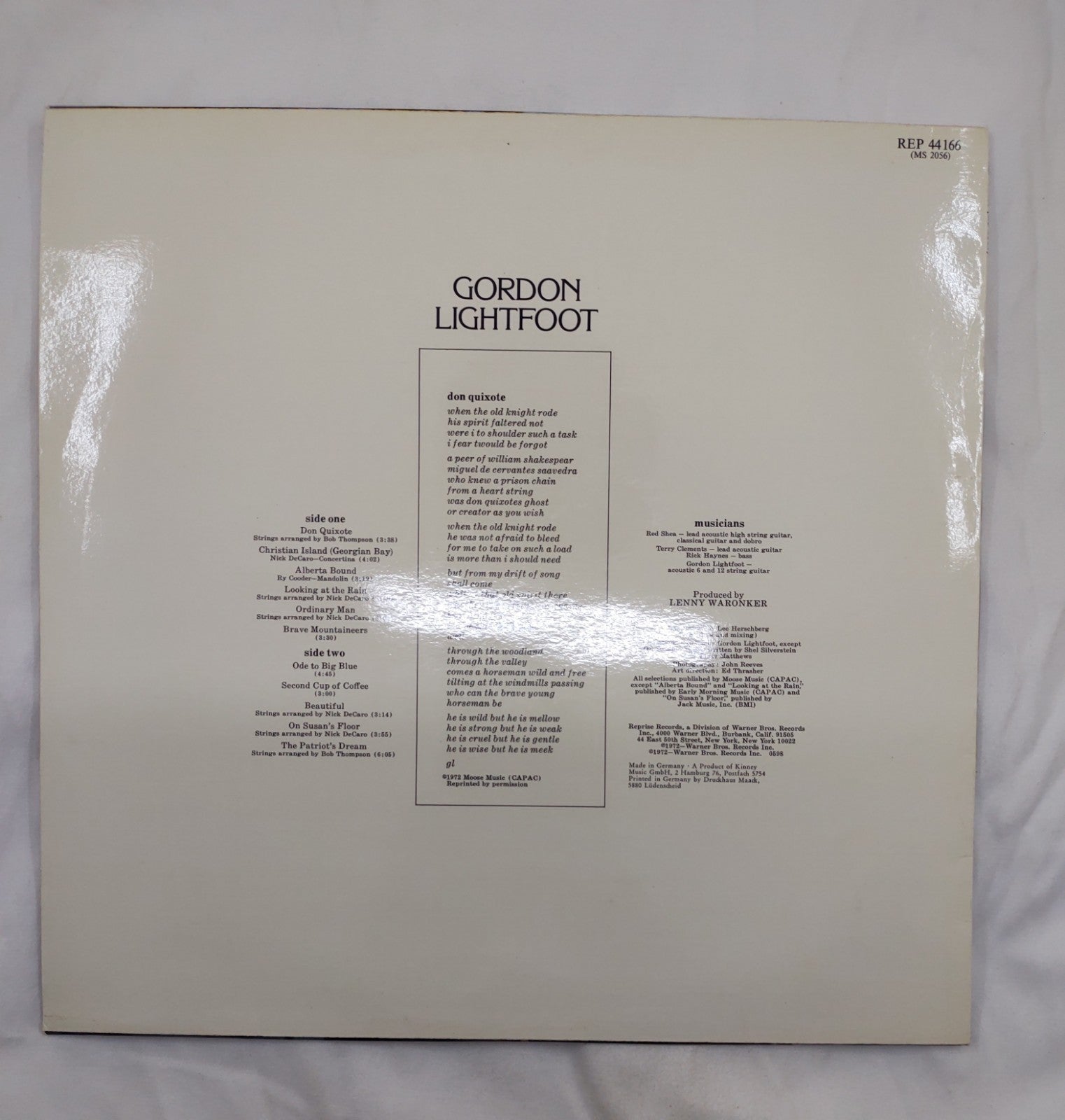Gordon Lightfoot – Don Quixote LP 1972 Reprise Folk Rock VG