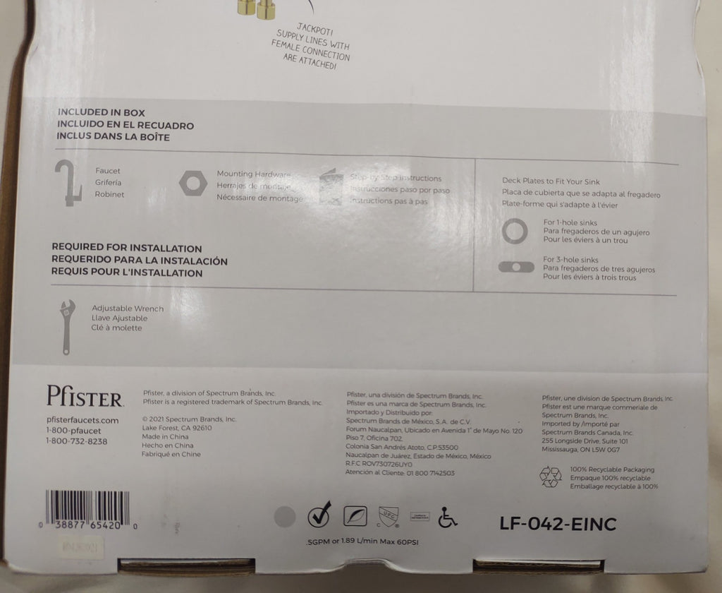 Pfister Motion-Sensor Bathroom Sink Faucet — Touchless / Electronic Commercial