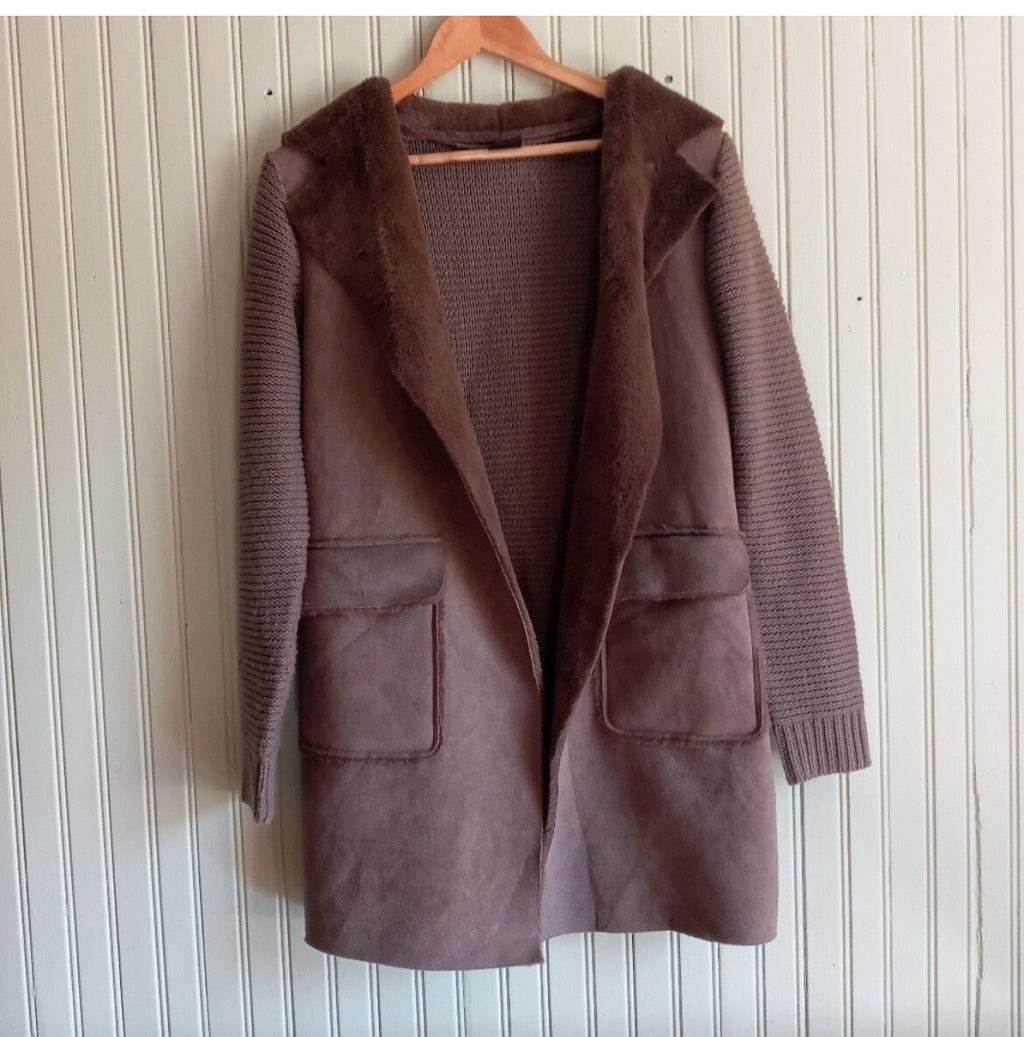 Love Token Harlow Faux Fur Knit Cardigan M Luxe Soft Neutral Winter Fall