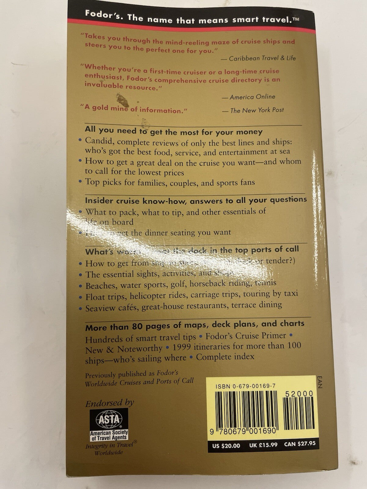 Fodor’s 1999 Best Cruises – VG+ Complete Guide to Ships & Vacations