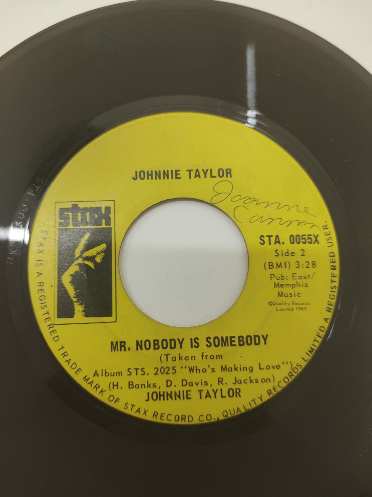 Johnnie Taylor Love Bones 7" 45 RPM Vinyl Soul Record 1969 Stax STA-0055X