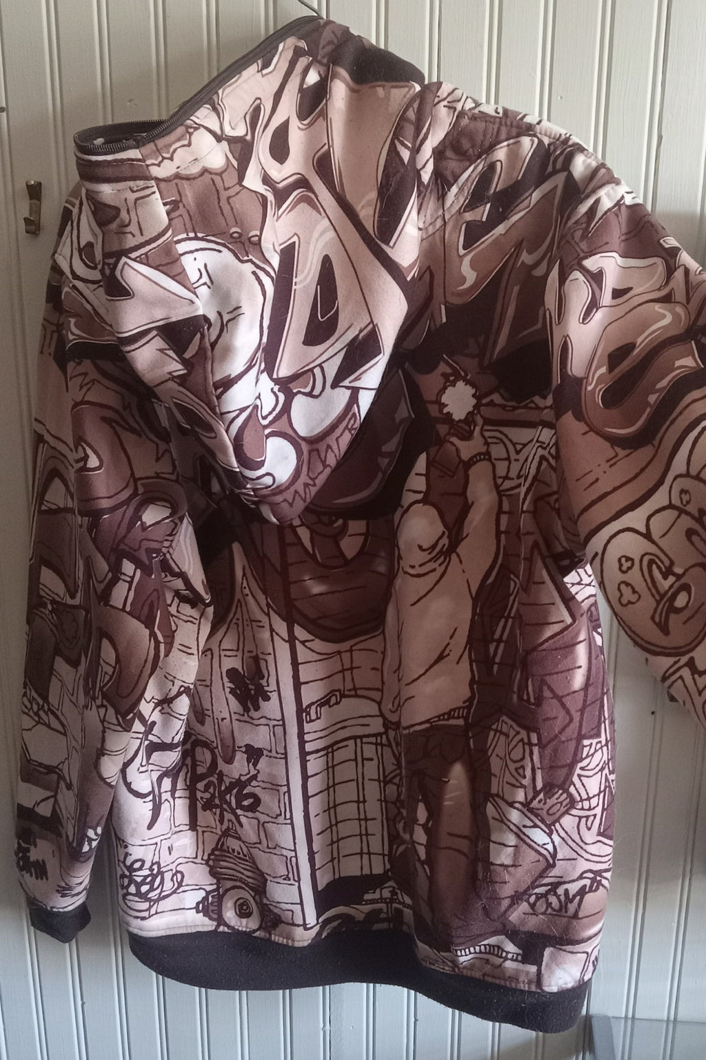 Rawblue Graffiti Zip Hoodie Full Face Mask Urban Streetwear Jacket Men’s Size L