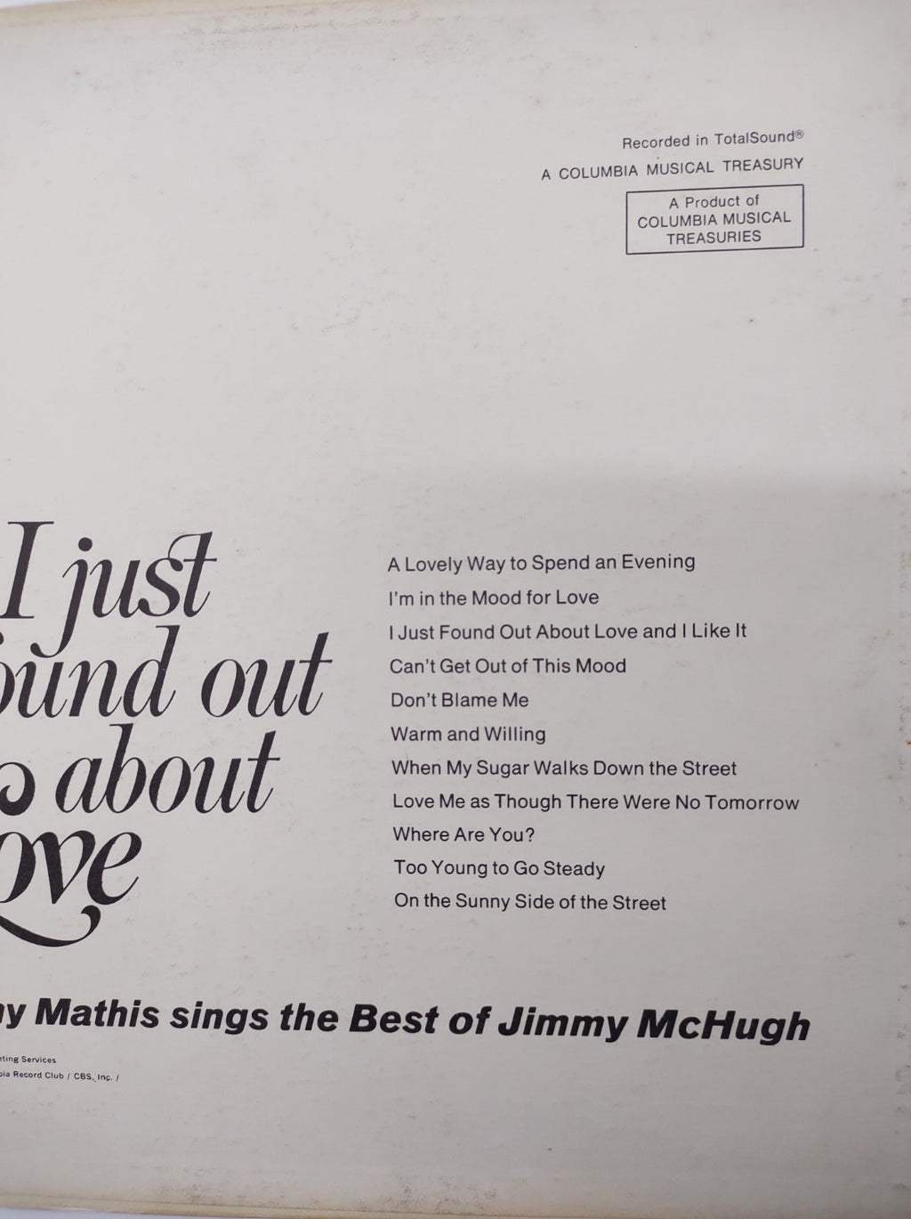 Johnny Mathis - I Just Found Out About Love LP Vinyl 1969 Columbia D 446