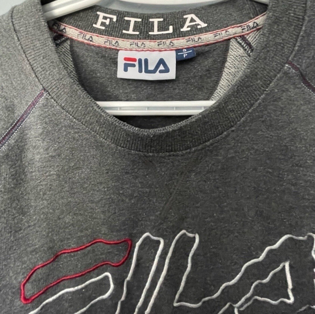 Fila Grey Sweatshirt Small Logo Crewneck Pullover Athletic Streetwear