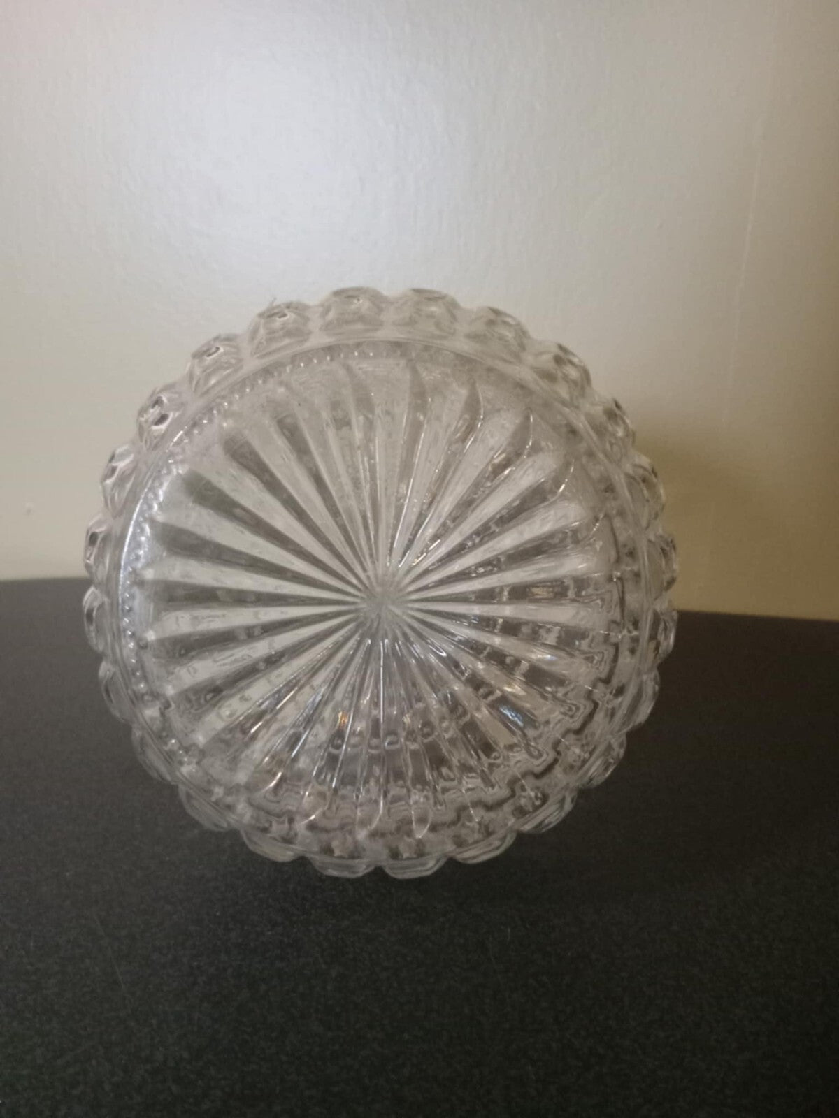 Round Decorative Pressed Glass Liquor Decanter – Heavy Vintage Bottle