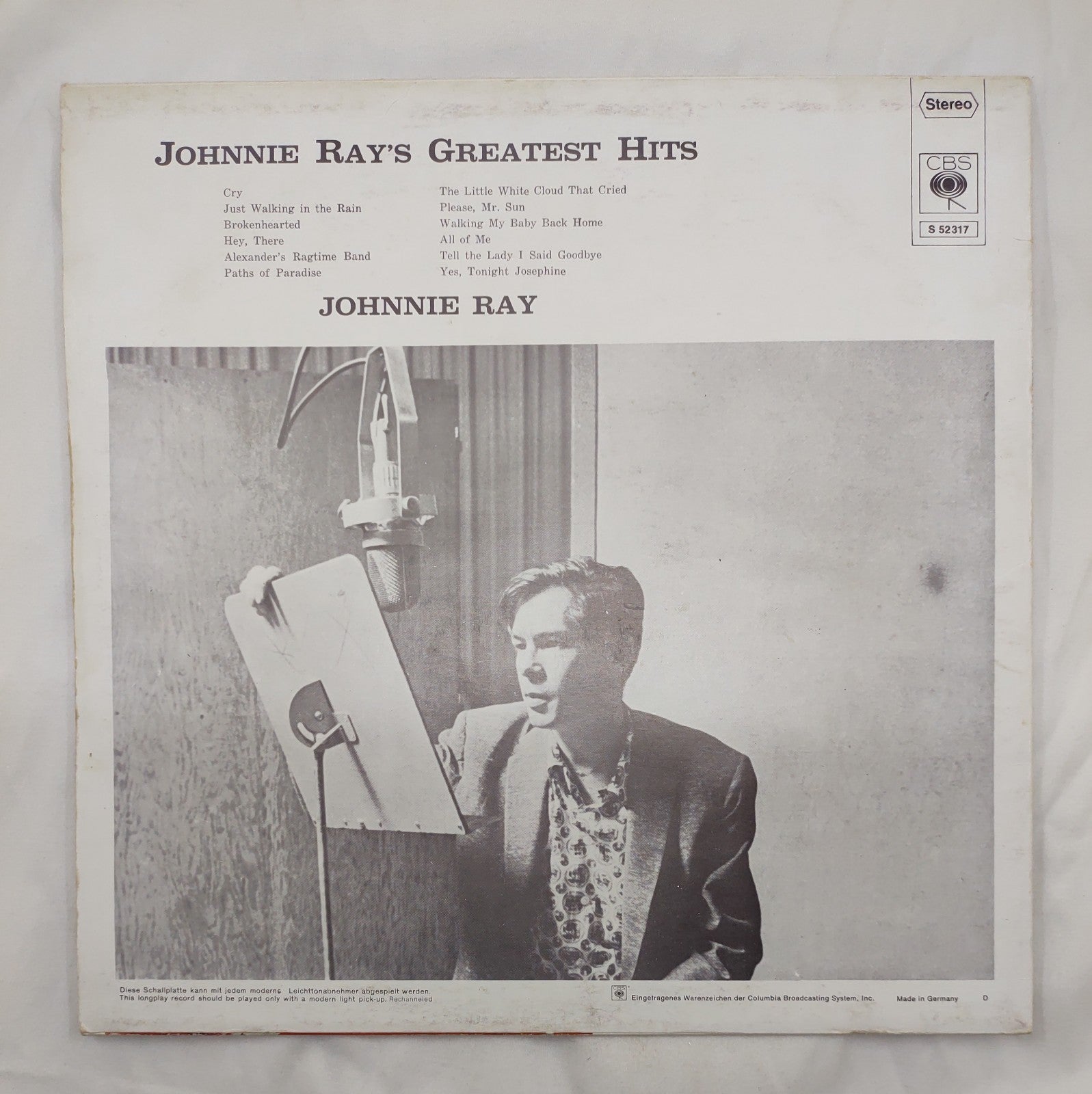 Johnnie Ray's Greatest Hits LP Vinyl Record CBS S 52317
