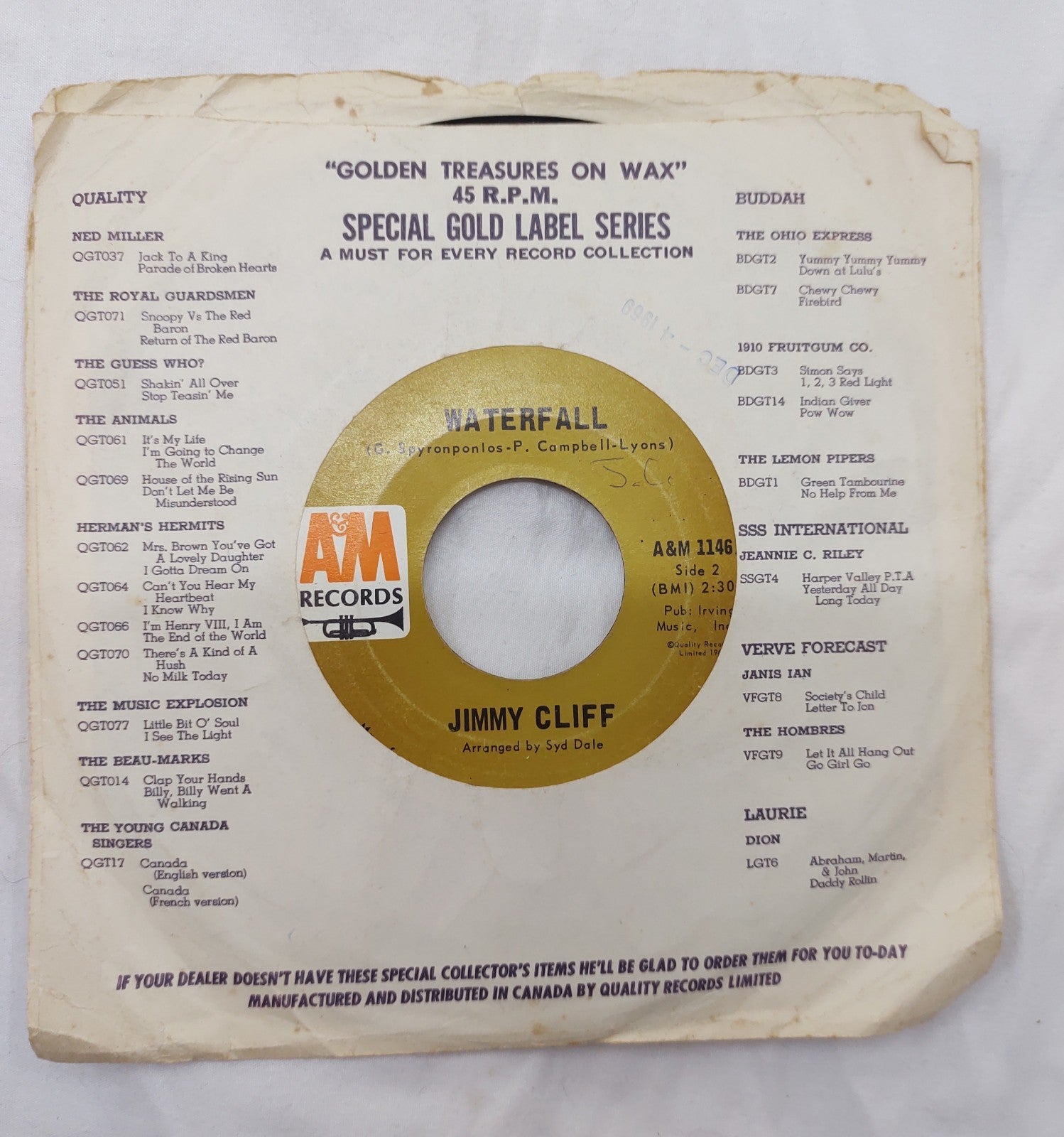 Jimmy Cliff – Waterfall 7” A&M 1146X Canada 1969