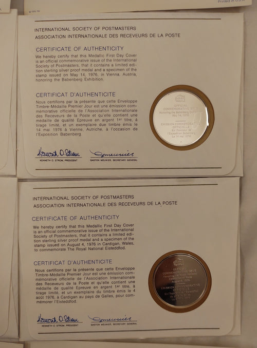 24 ISPM Sterling Silver Proof Medals 1975–76 w/ FDC Envelopes & COAs – Mint