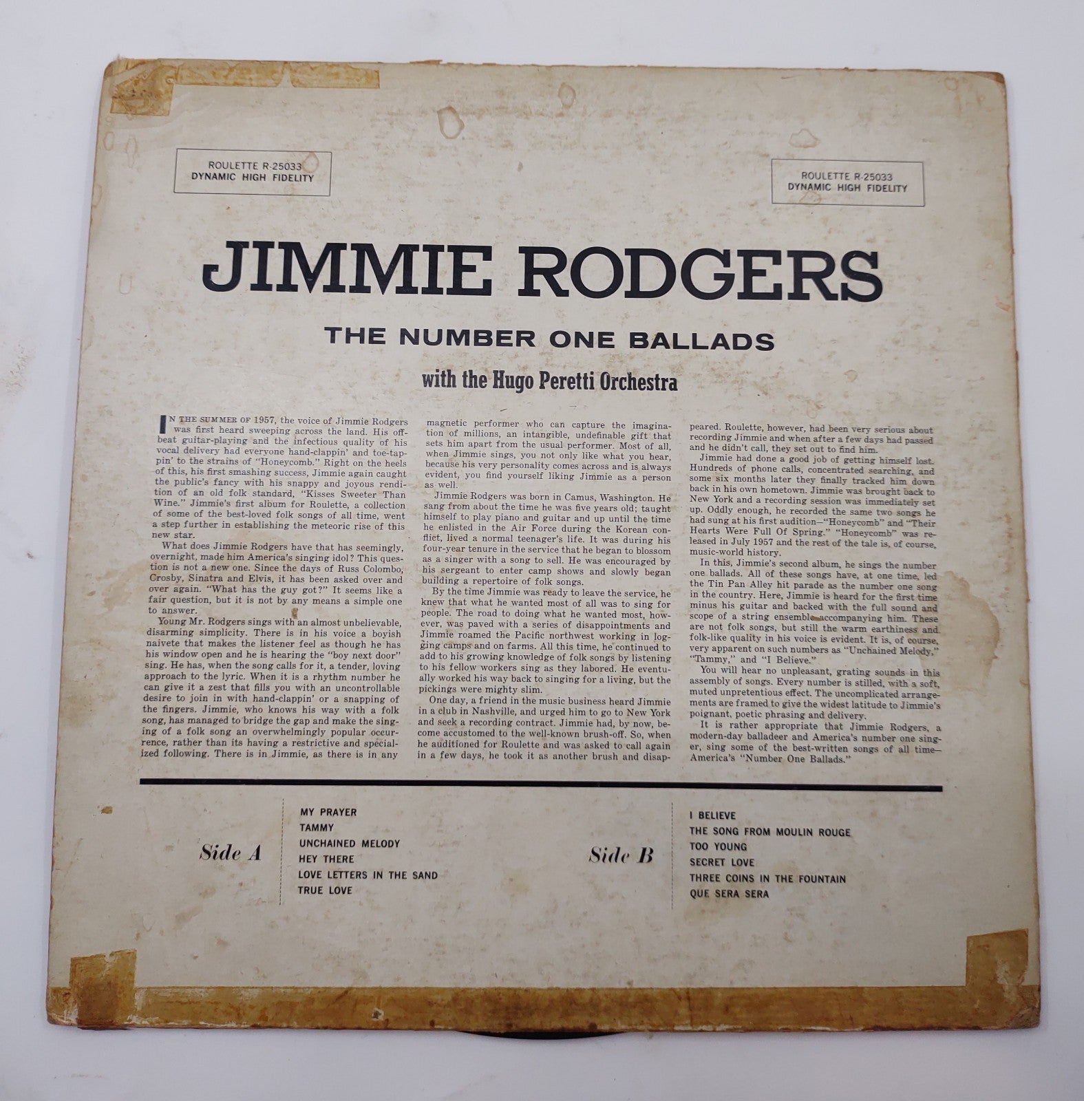 Jimmie Rodgers – The Number One Ballads (1958) Roulette R-25033 Vinyl LP