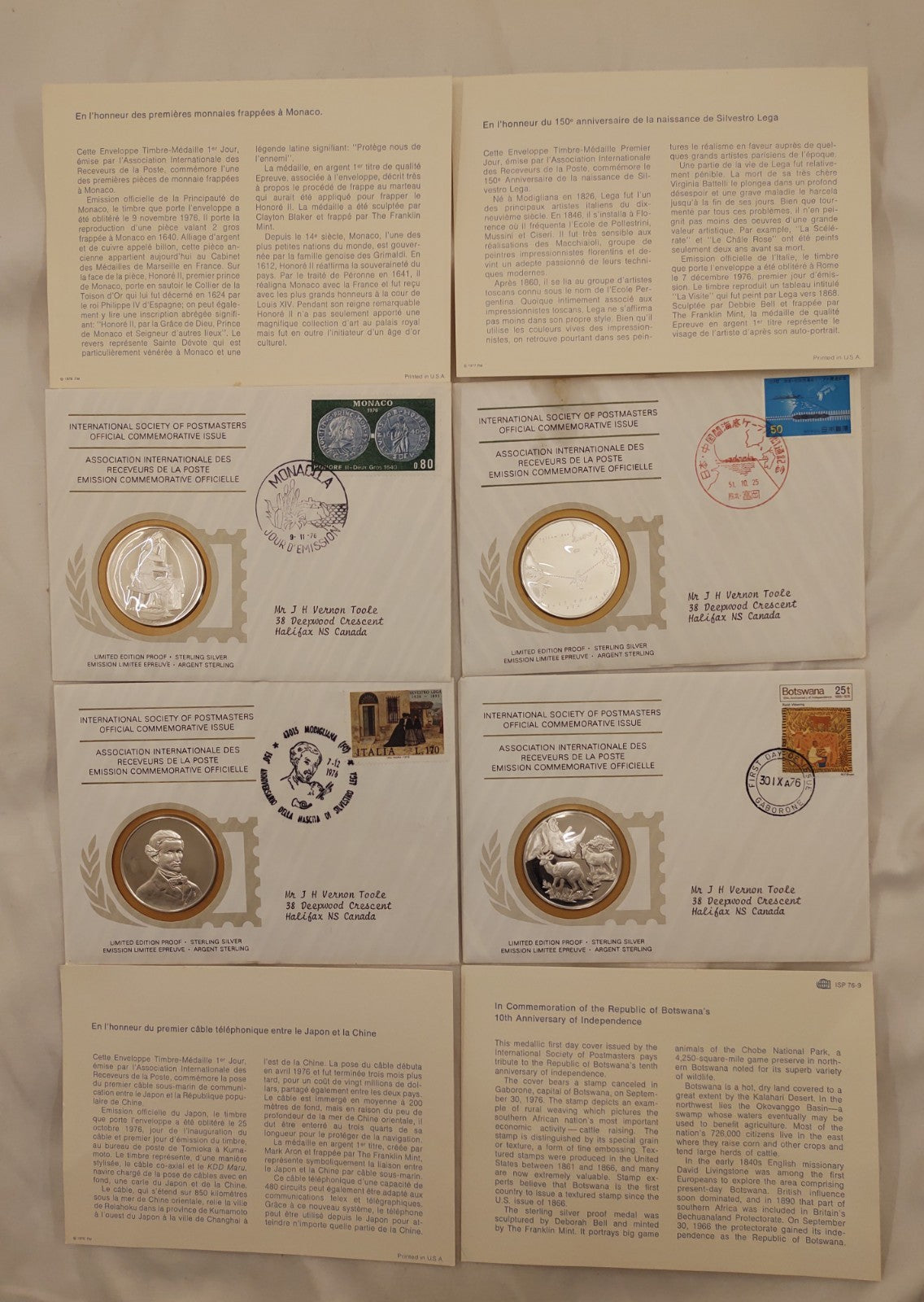 24 ISPM Sterling Silver Proof Medals 1975–76 w/ FDC Envelopes & COAs – Mint