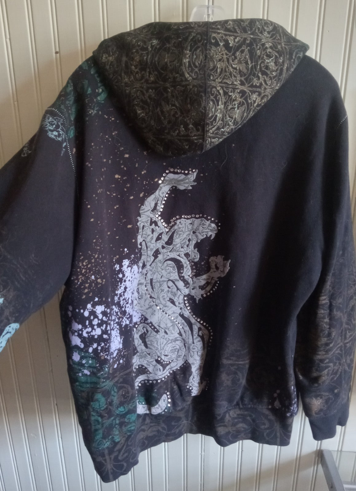 Rawblue Astral Rhinestone Zip Hoodie Black Streetwear Urban Sweater Size XL