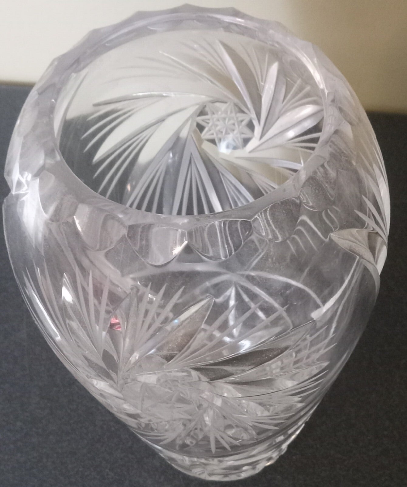 Vintage Cut Crystal Bowl – Star Pinwheel Pattern – Heavy Polished Glass