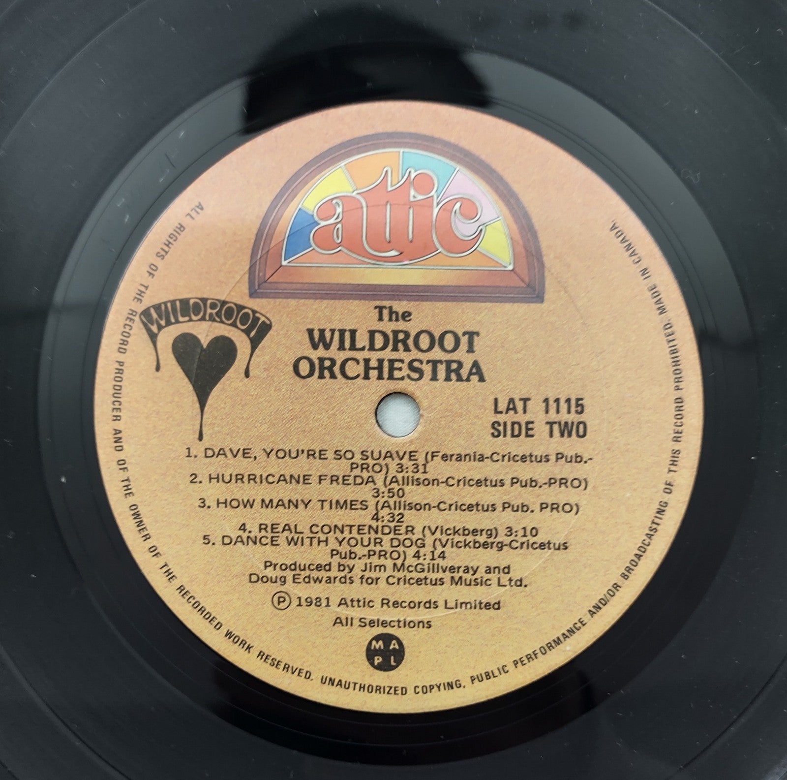 Wildroot Orchestra LP Attic LAT 1115 Canada 1981 MAPL “Dave You’re So Suave