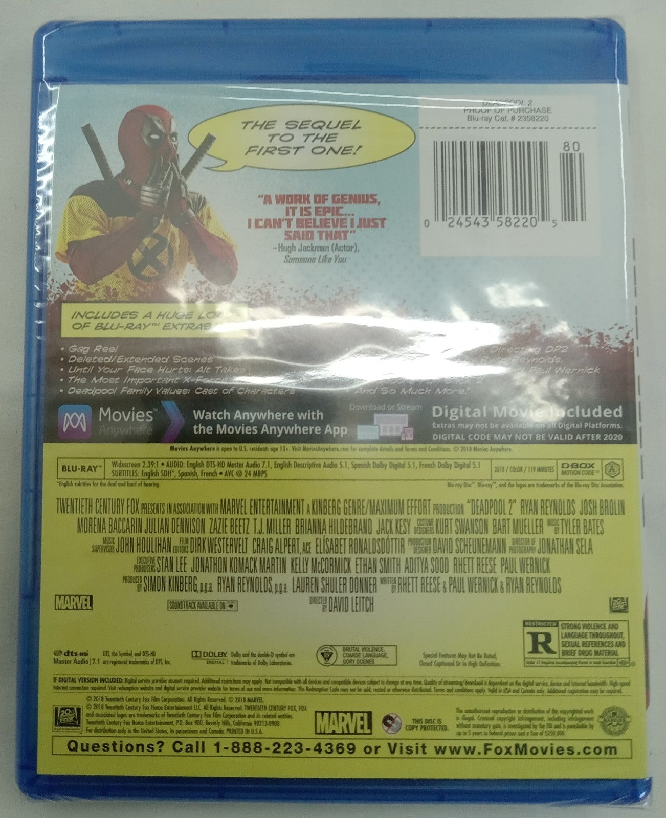 Deadpool 2 (Blu-ray, 2018) Marvel Action Comedy Movie Brand New Sealed