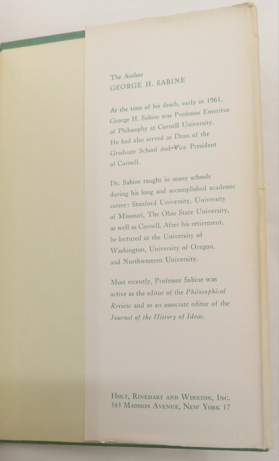 A History of Political Theory Sabine Hardcover Dust Jacket Academic Classic