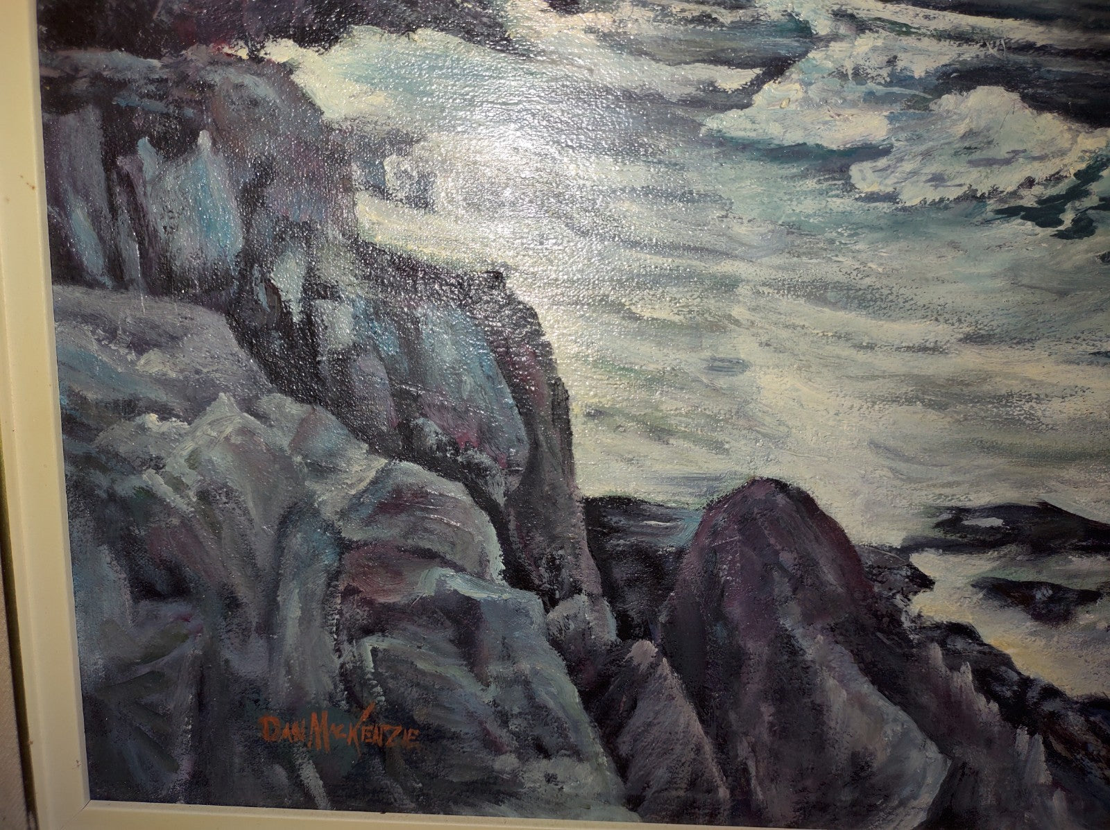 Dan Mackenzie Coastal Shoreline Acrylic Painting Waves on Rocks Maritime Art
