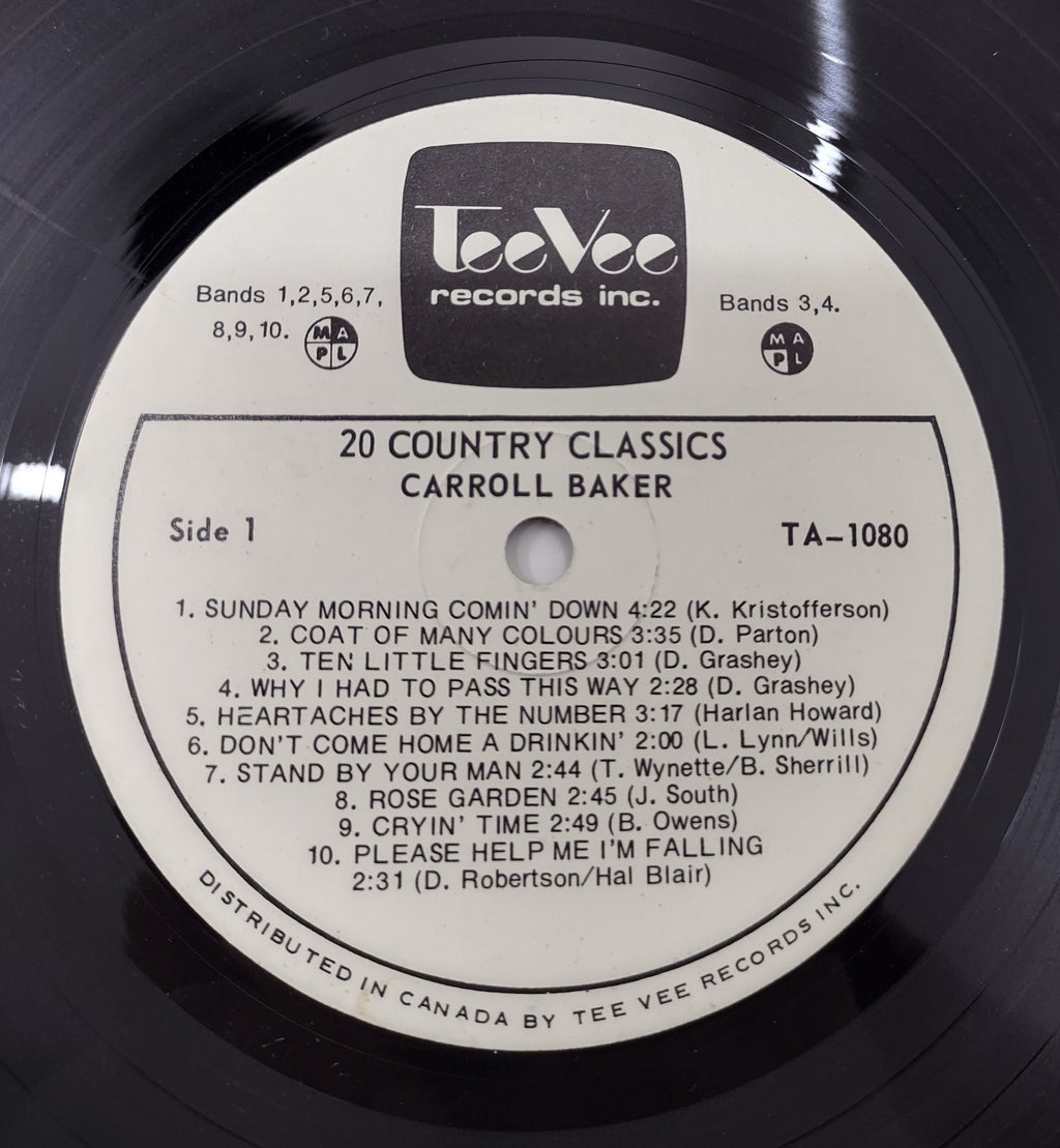 Carroll Baker – 20 Country Classics Vinyl LP Canadian Legend Country
