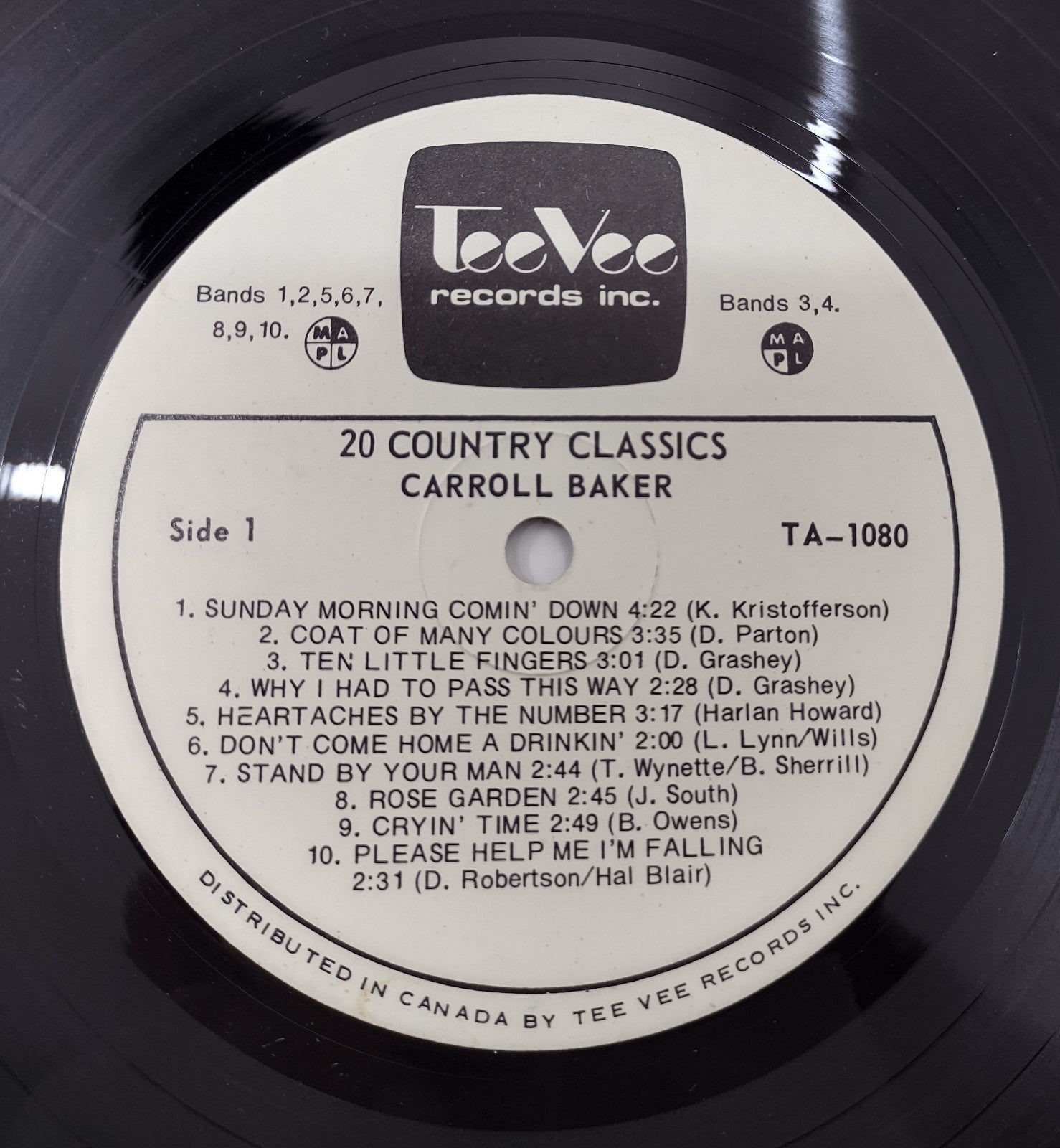 Carroll Baker – 20 Country Classics Vinyl LP Canadian Legend Country