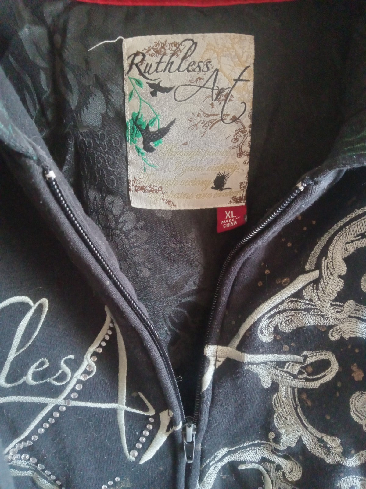 Rawblue Astral Rhinestone Zip Hoodie Black Streetwear Urban Sweater Size XL