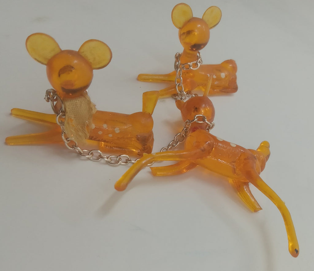 1970s Orange Lucite Deer Figurine Polka Dot Chain Retro Kitsch Damaged