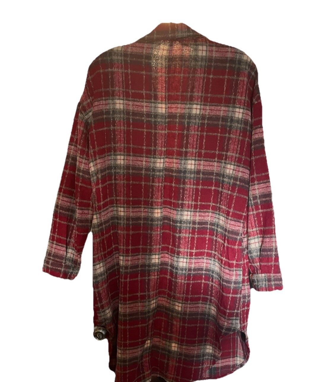 Plaid Shacket Women's Long Red Fleece Button-Up Size Small Fall Jacket