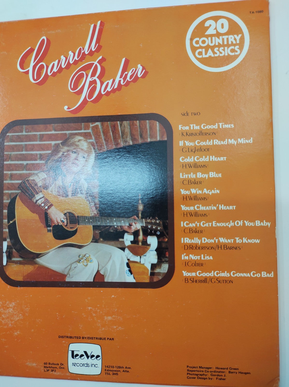 Carroll Baker – 20 Country Classics Vinyl LP Canadian Legend Country
