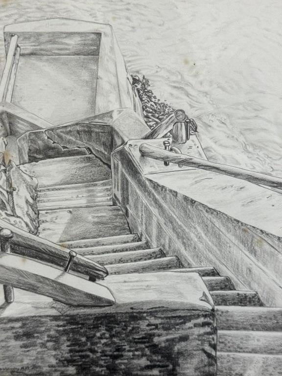 B.W. Neway 1989 Original Pencil Drawing Vintage Sketch Artwork Framed