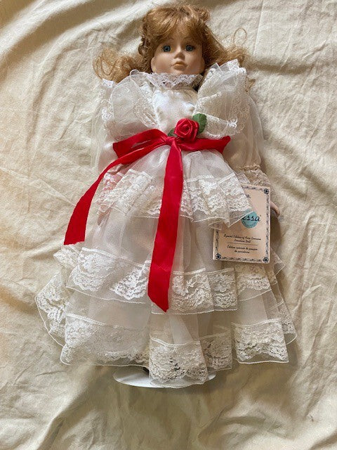 Vanessa Collection Porcelain Doll White Lace Dress Collectible Figurine