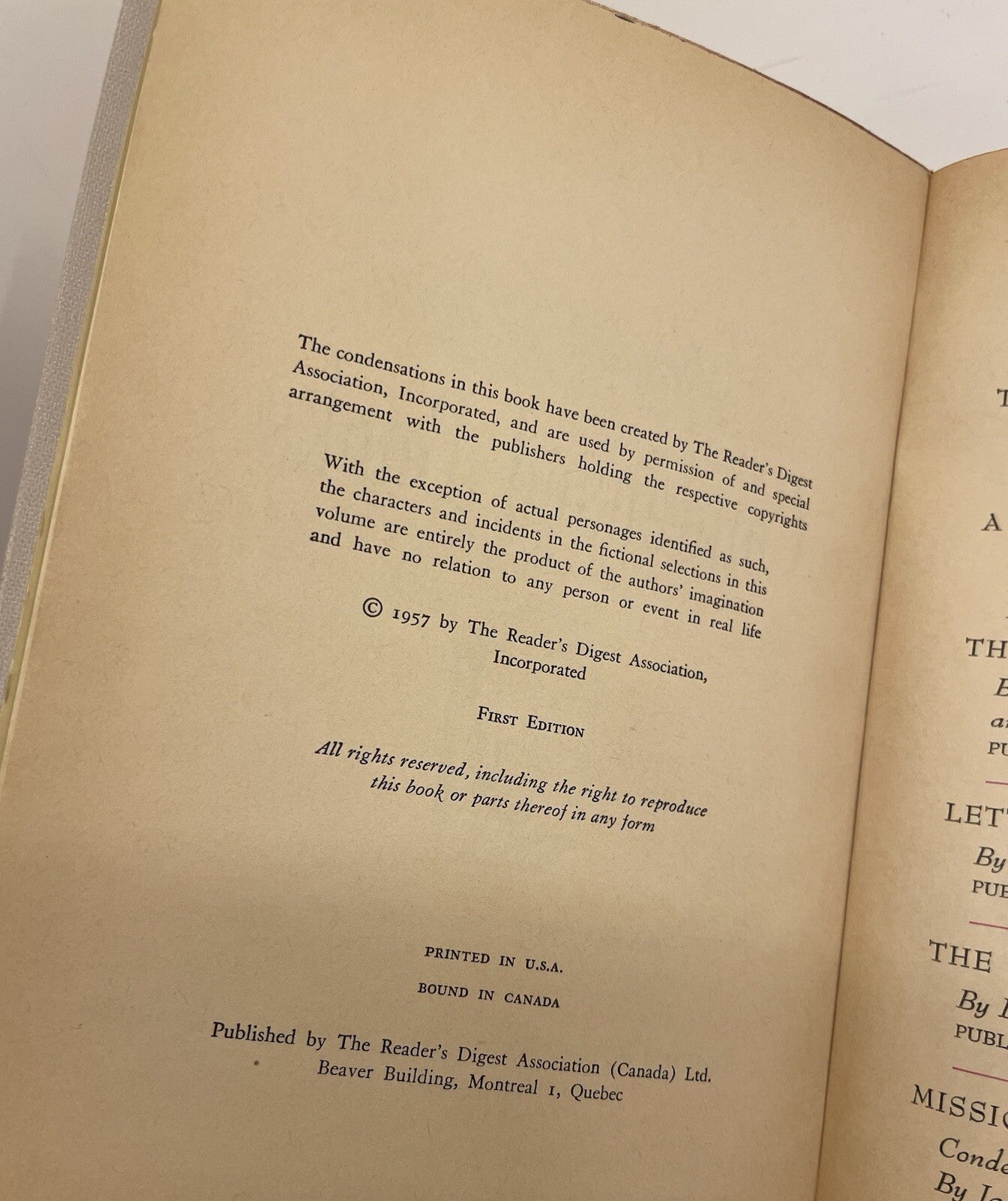 Readers Digest Condensed Books 1st Ed 1957 Hardcover - Near Mint