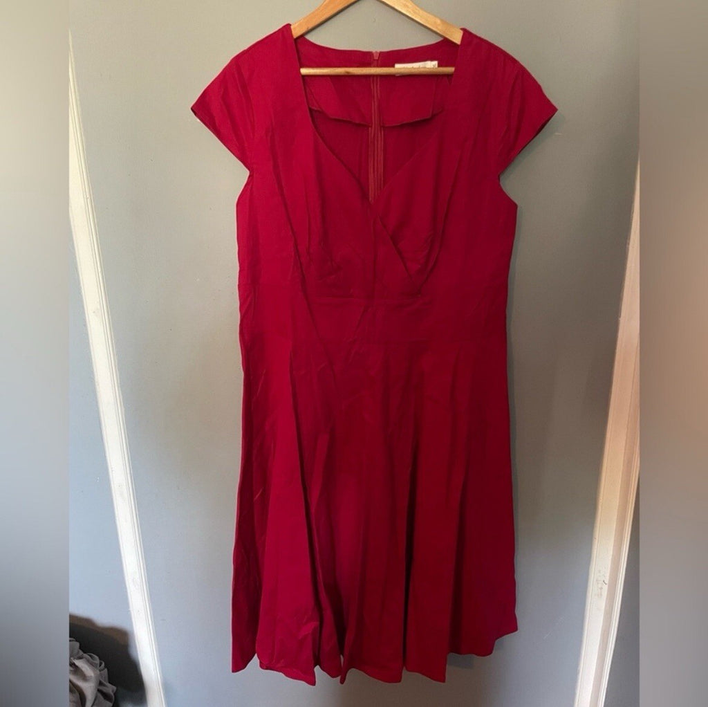 Plus Size Red Cotton Dress Cap Sleeve Casual Comfy Flowy Picnic Lounge 2XL