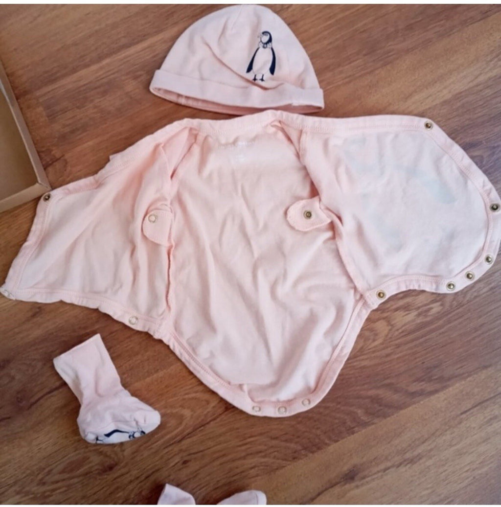 Mini Rodini Baby Girl Sleepwear Set Pink Penguin Print Organic Cotton 0–3 Months