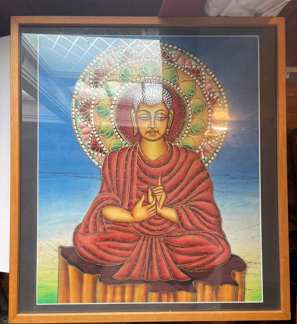 Hand-Painted Buddha Art on Linen – Framed, Serene Spiritual Painting