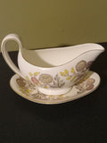 Wedgwood W4156 Lichfield Gravy Boat with Matching Drip Plate Floral Pattern