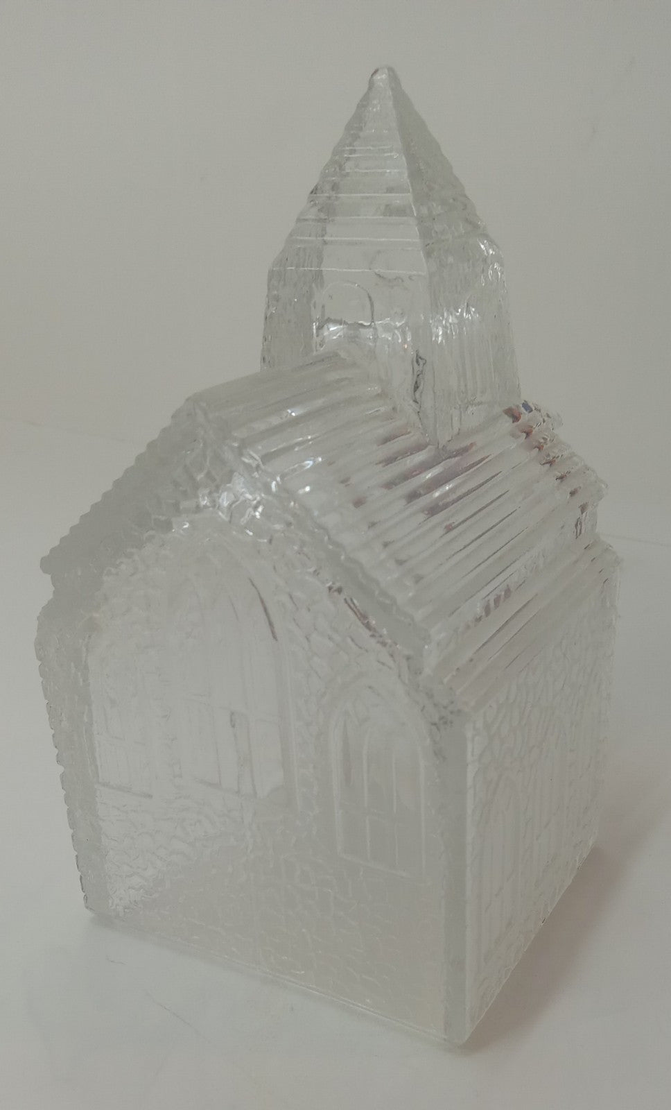 Avon Vintage Church Etched Clear Glass 6.5” Holiday Decor Christmas Candle