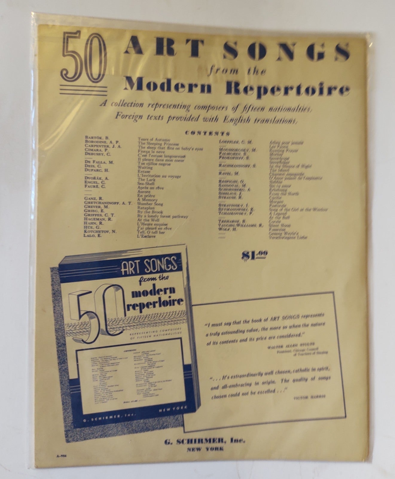 50 Art Songs Modern Repertoire G Schirmer Composers Collection Sheet