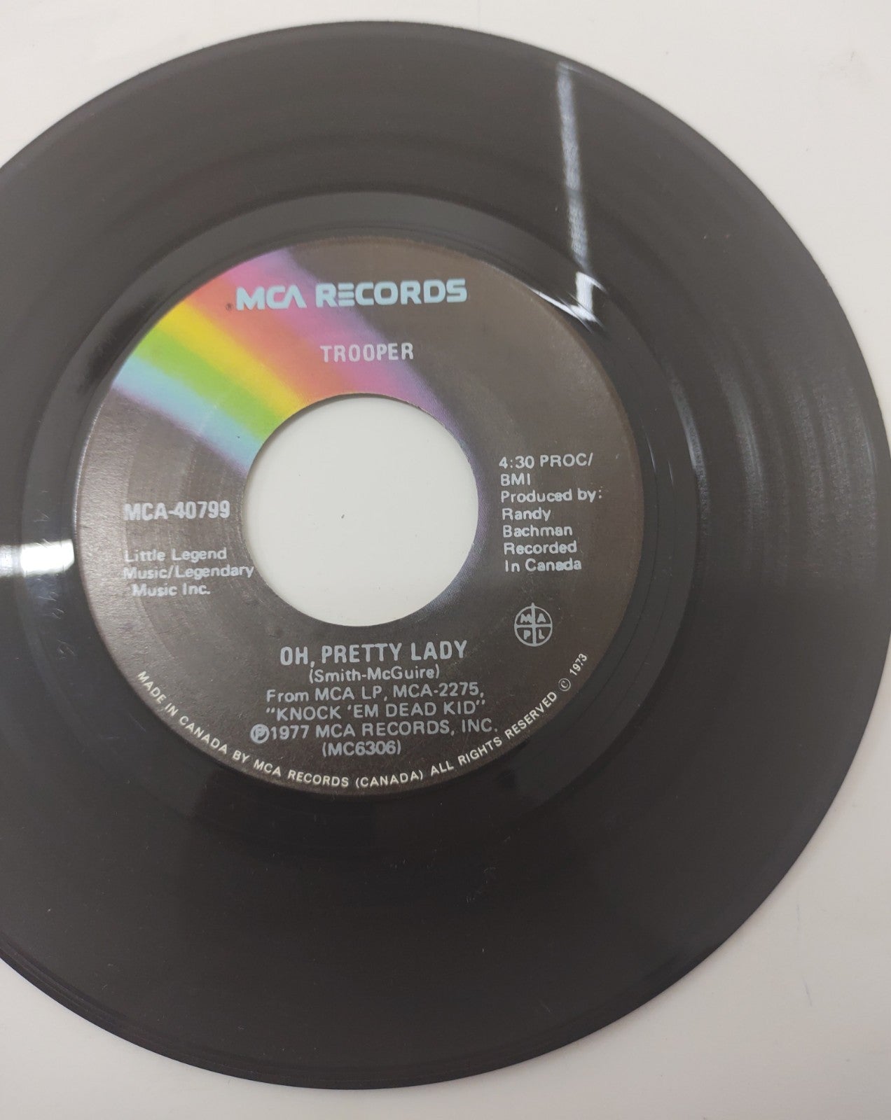 Trooper Oh Pretty Lady 7" 45 Vinyl Single 1977 Canada MCA-40799