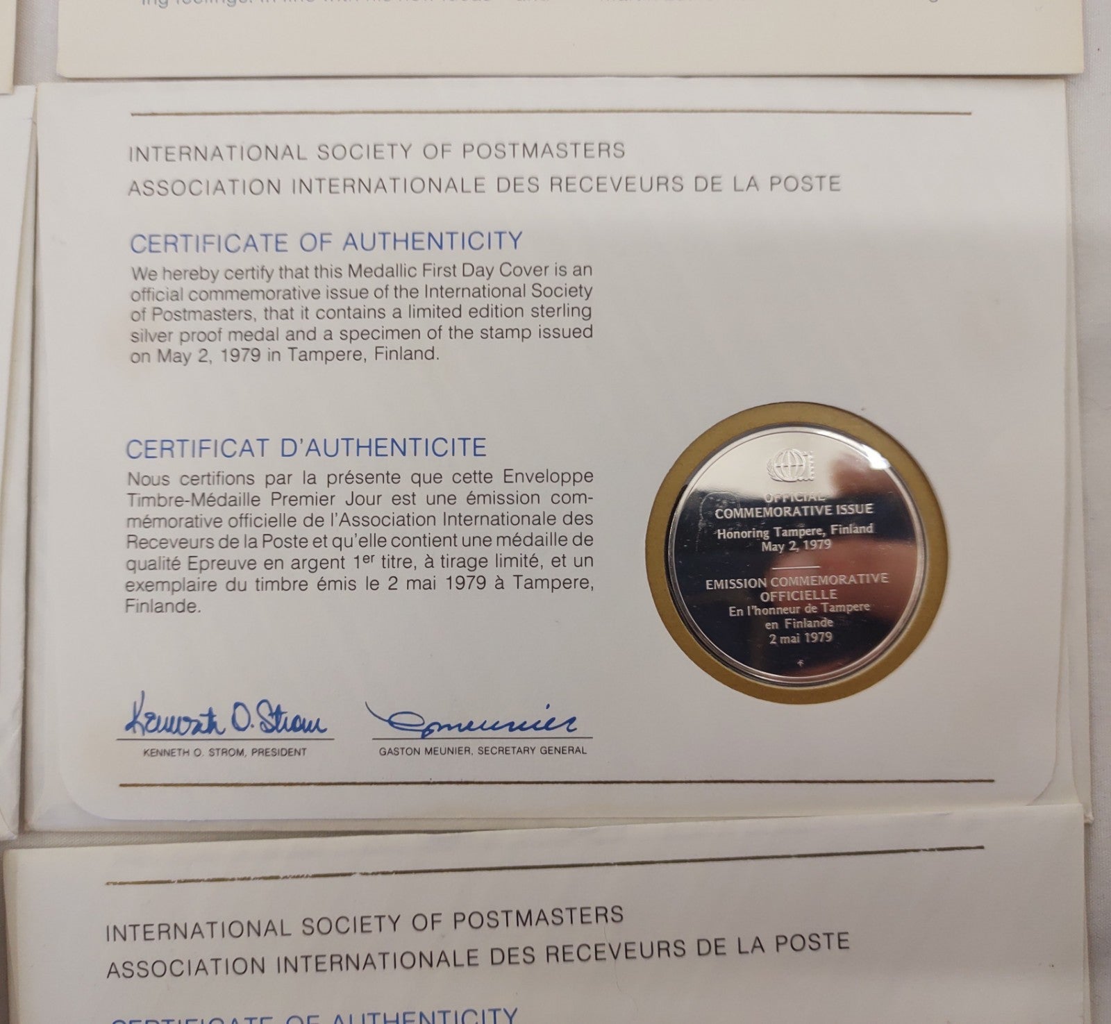 1979 Postmasters Sterling Silver Medallion First Day Covers Set of 4