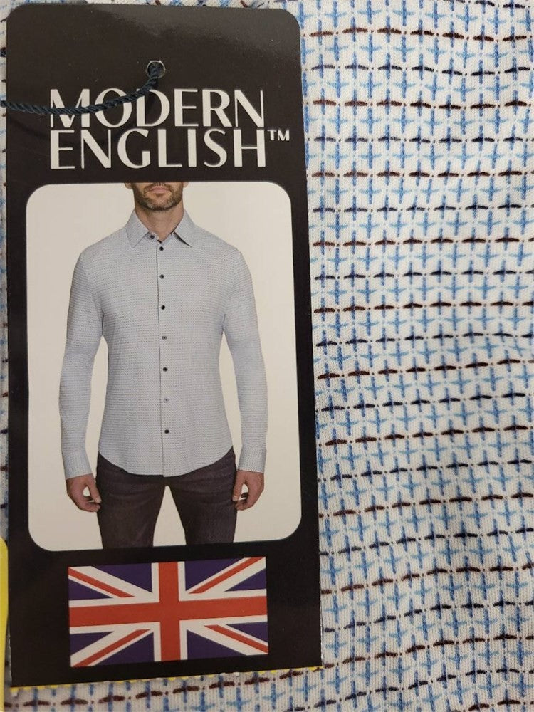 Modern English Shirt NWT Men’s Small Blue Brown Pattern Button Up