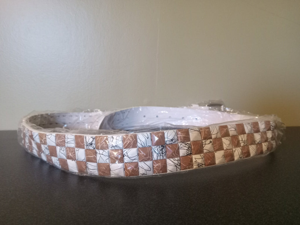 White Faux Leather Studded Belt Brown White Studs Retro Indie Style Adjustable