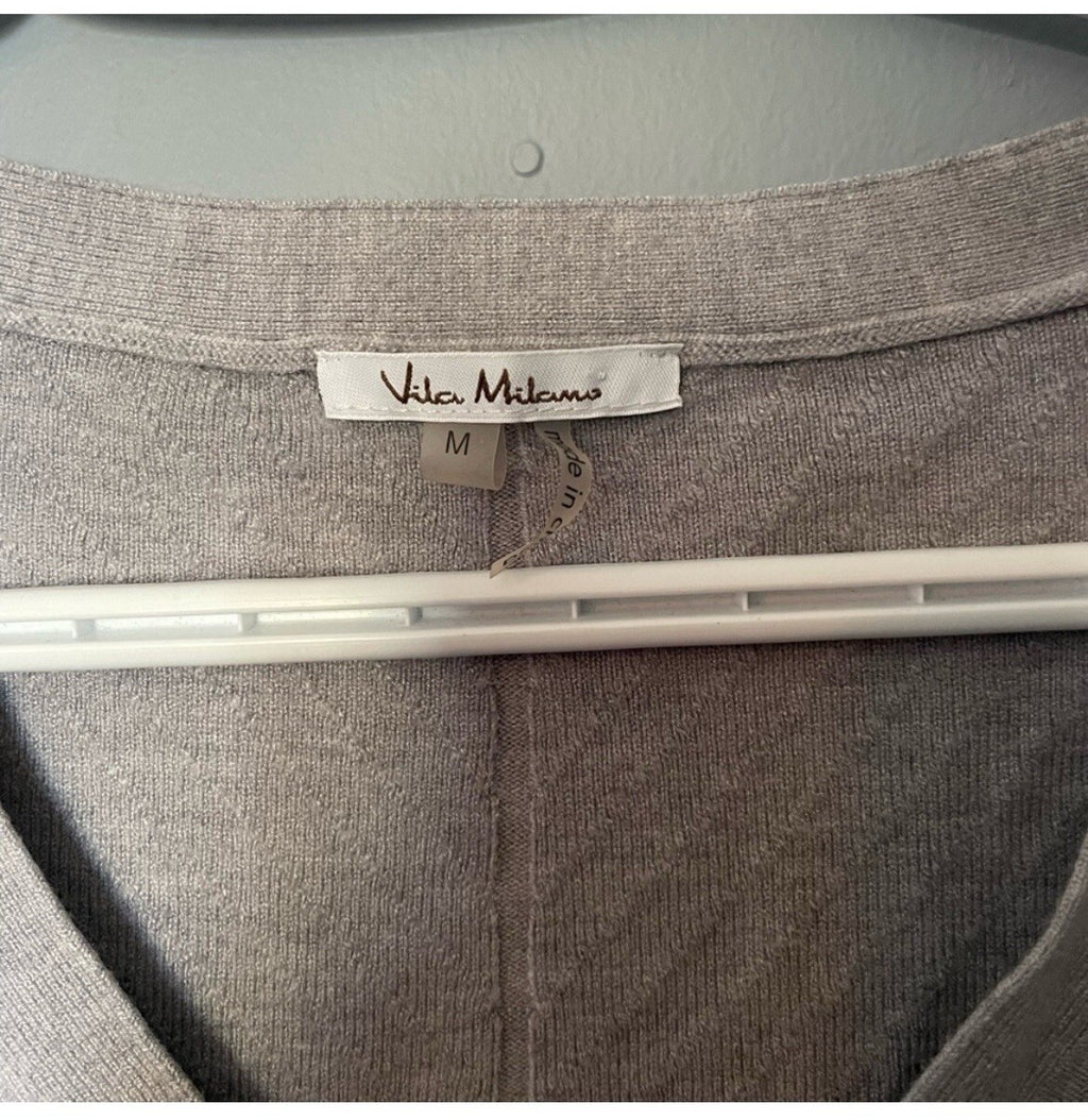 Vila Milano Gray V-Neck Sweater Women's Size Medium Knit Top Casual
